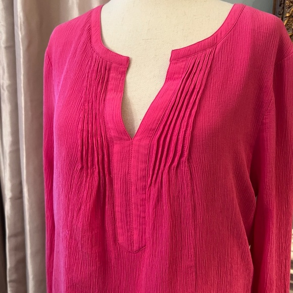 Vineyard Vines Crinkle Silk Blend Raspberry Pink Tunic Top Blouse Shirt LARGE - Picture 2 of 3